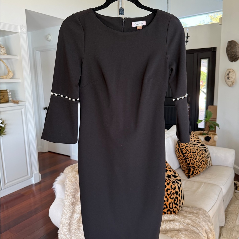 Calvin Klein Black Dress with Sleeve Embellishments